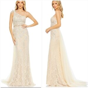 New‎ Mac Duggal 79315 Beaded Ivory One Shoulder Lace Bridal Gown With Train 12
